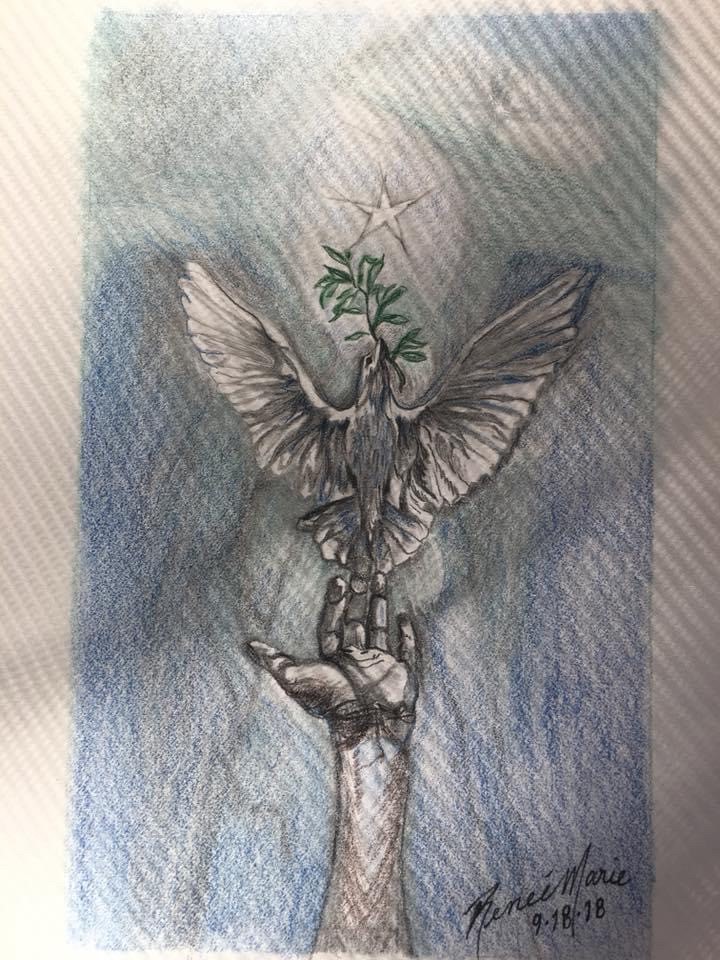 Free the Peace Doves Reneé Marie Colored Pencil & Graphite on paper, 2018 12”l X 9”w, $20.00